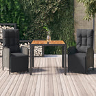 3-Delige Tuinset Met Kussens Poly Rattan Zwart 90 cm tafellengte 2x Fauteuil + Tafel