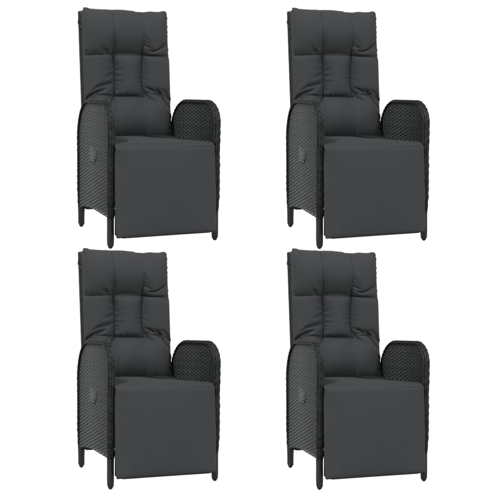 5-Delige Tuinset Met Kussens Poly Rattan Zwart 90 cm tafellengte 4x Fauteuil + Tafel