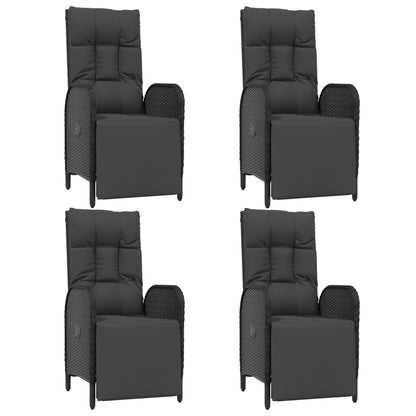 5-Delige Tuinset Met Kussens Poly Rattan Zwart 90 cm tafellengte 4x Fauteuil + Tafel