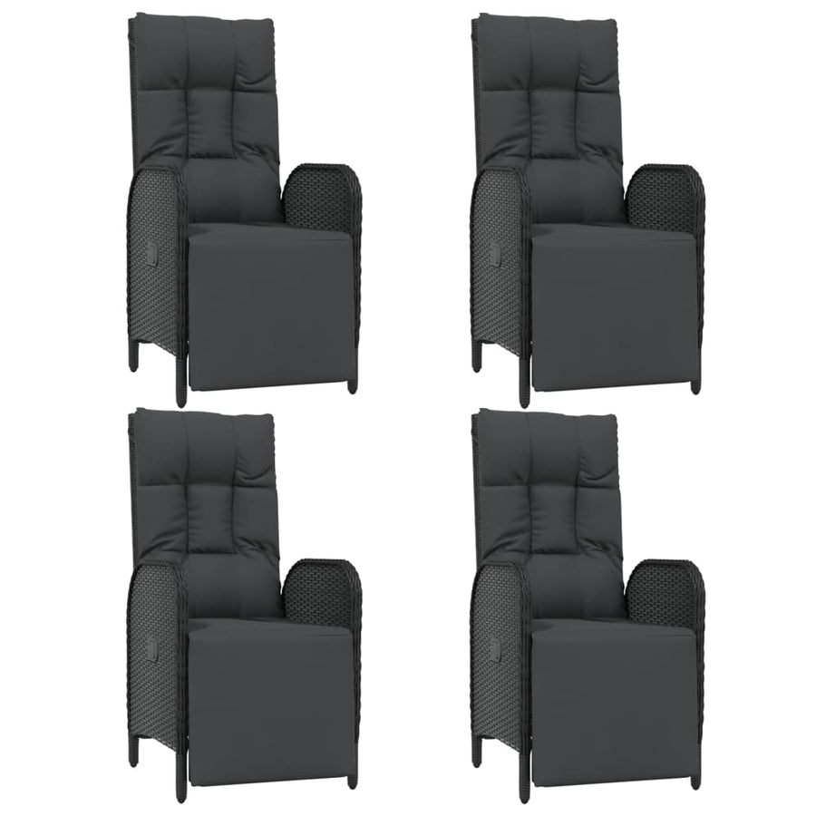 5-Delige Tuinset Met Kussens Poly Rattan Zwart 90 cm tafellengte 4x Fauteuil + Tafel
