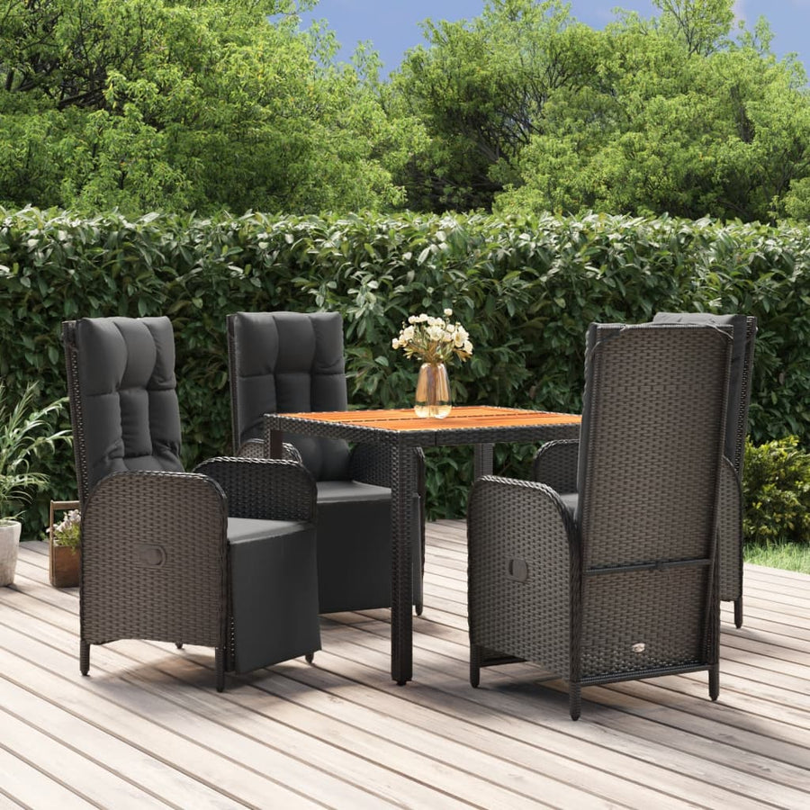 5-Delige Tuinset Met Kussens Poly Rattan Zwart 90 cm tafellengte 4x Fauteuil + Tafel