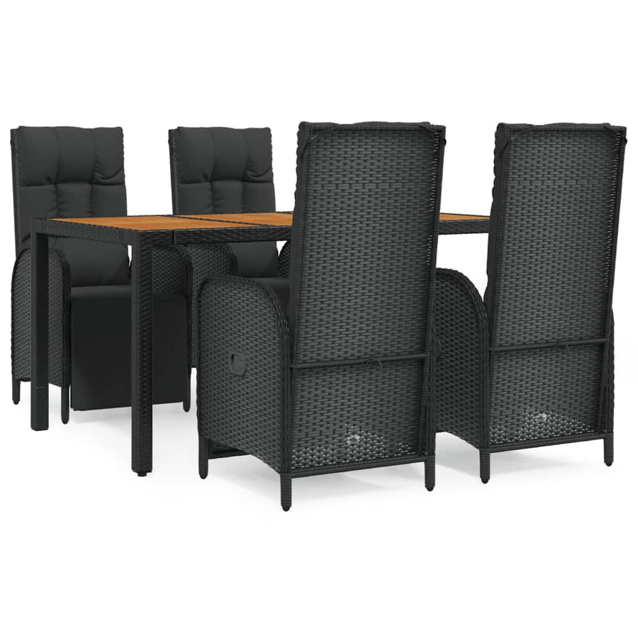 5-Delige Tuinset Met Kussens Poly Rattan Zwart 150 cm tafellengte 4x Fauteuil + Tafel