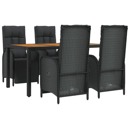 5-Delige Tuinset Met Kussens Poly Rattan Zwart 150 cm tafellengte 4x Fauteuil + Tafel