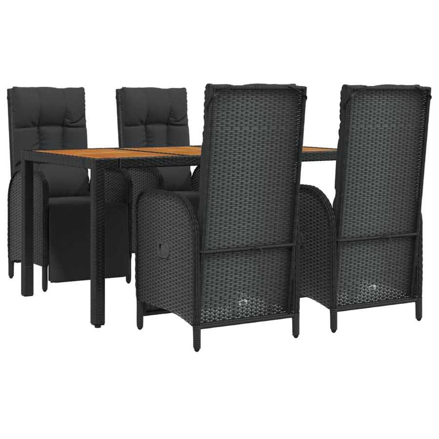 5-Delige Tuinset Met Kussens Poly Rattan Zwart 150 cm tafellengte 4x Fauteuil + Tafel