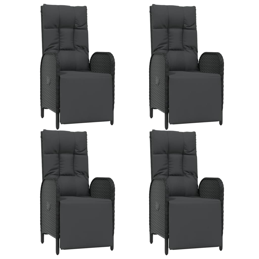 5-Delige Tuinset Met Kussens Poly Rattan Zwart 150 cm tafellengte 4x Fauteuil + Tafel
