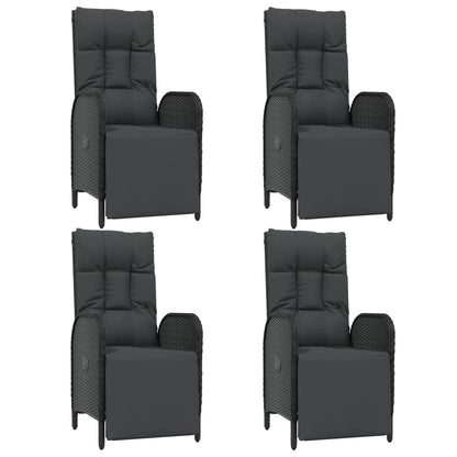 5-Delige Tuinset Met Kussens Poly Rattan Zwart 150 cm tafellengte 4x Fauteuil + Tafel