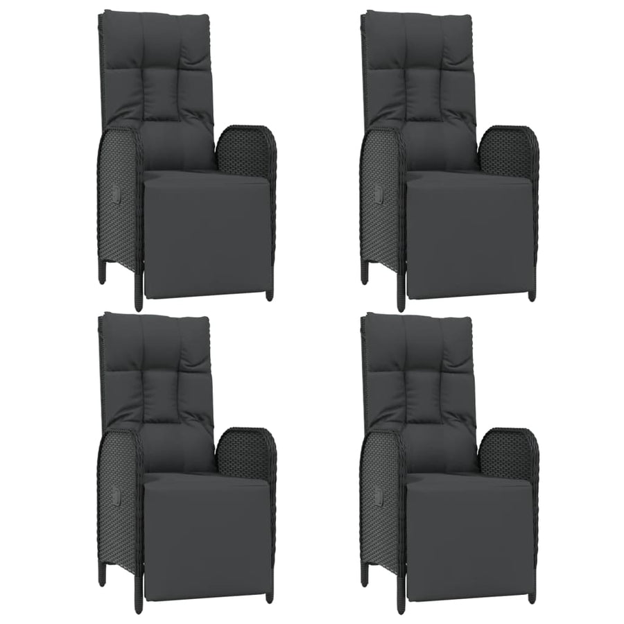 5-Delige Tuinset Met Kussens Poly Rattan Zwart 150 cm tafellengte 4x Fauteuil + Tafel