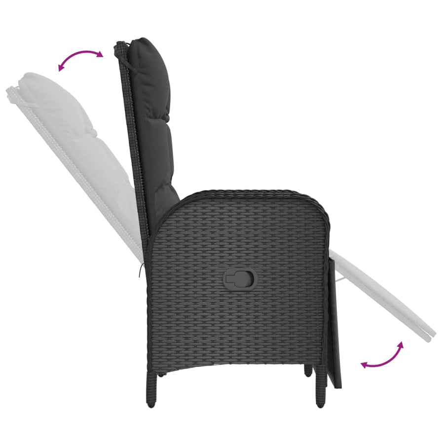 5-Delige Tuinset Met Kussens Poly Rattan Zwart 150 cm tafellengte 4x Fauteuil + Tafel