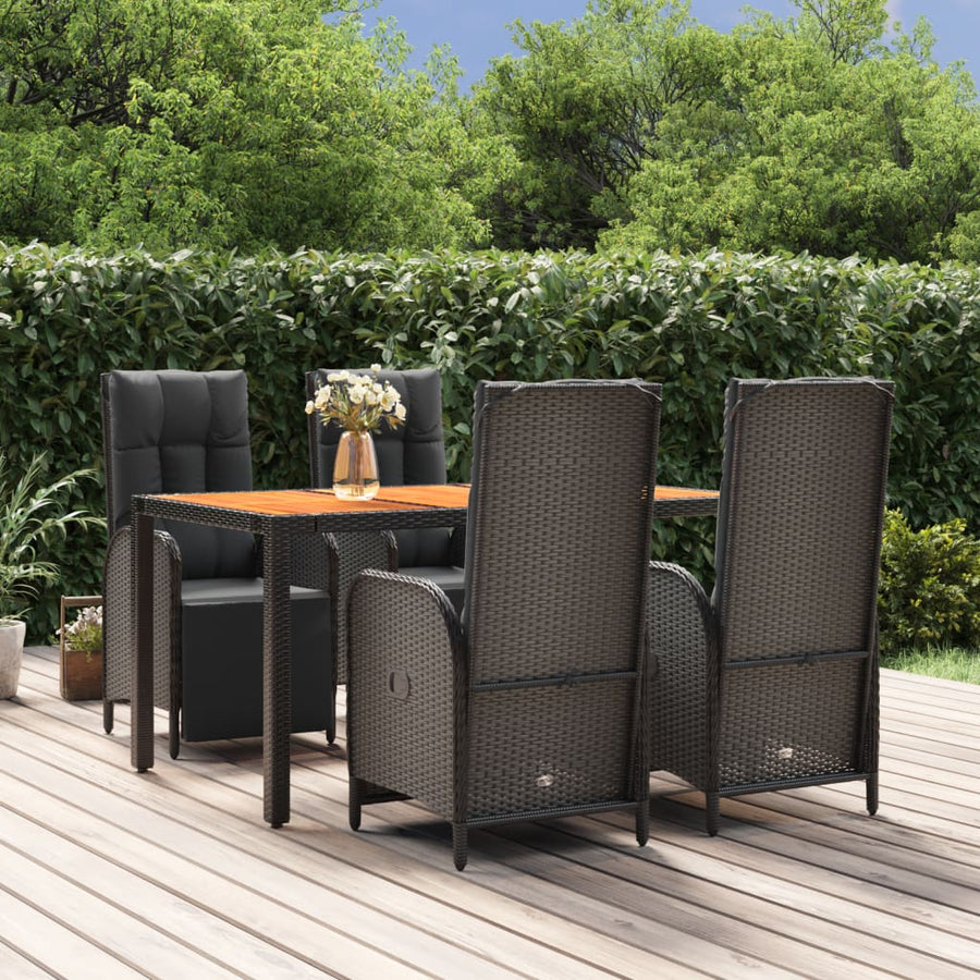 5-Delige Tuinset Met Kussens Poly Rattan Zwart 150 cm tafellengte 4x Fauteuil + Tafel