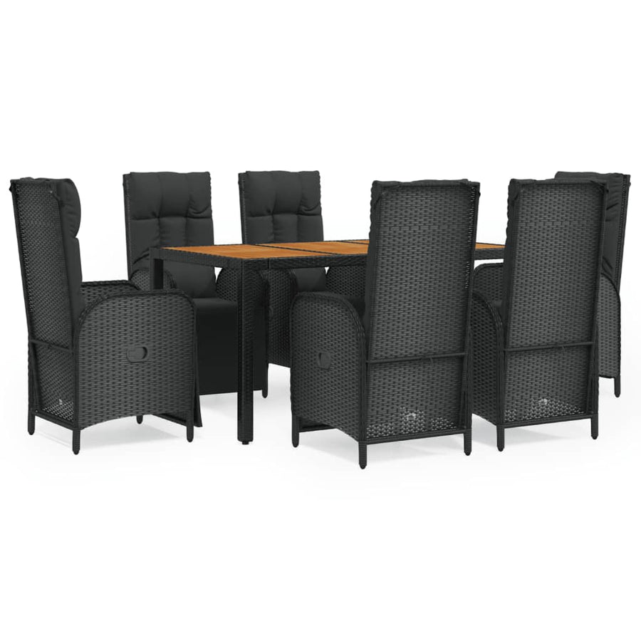 7-Delige Tuinset Met Kussens Poly Rattan Zwart 150 cm tafellengte 6x Fauteuil + Tafel