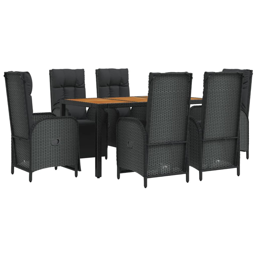 7-Delige Tuinset Met Kussens Poly Rattan Zwart 150 cm tafellengte 6x Fauteuil + Tafel