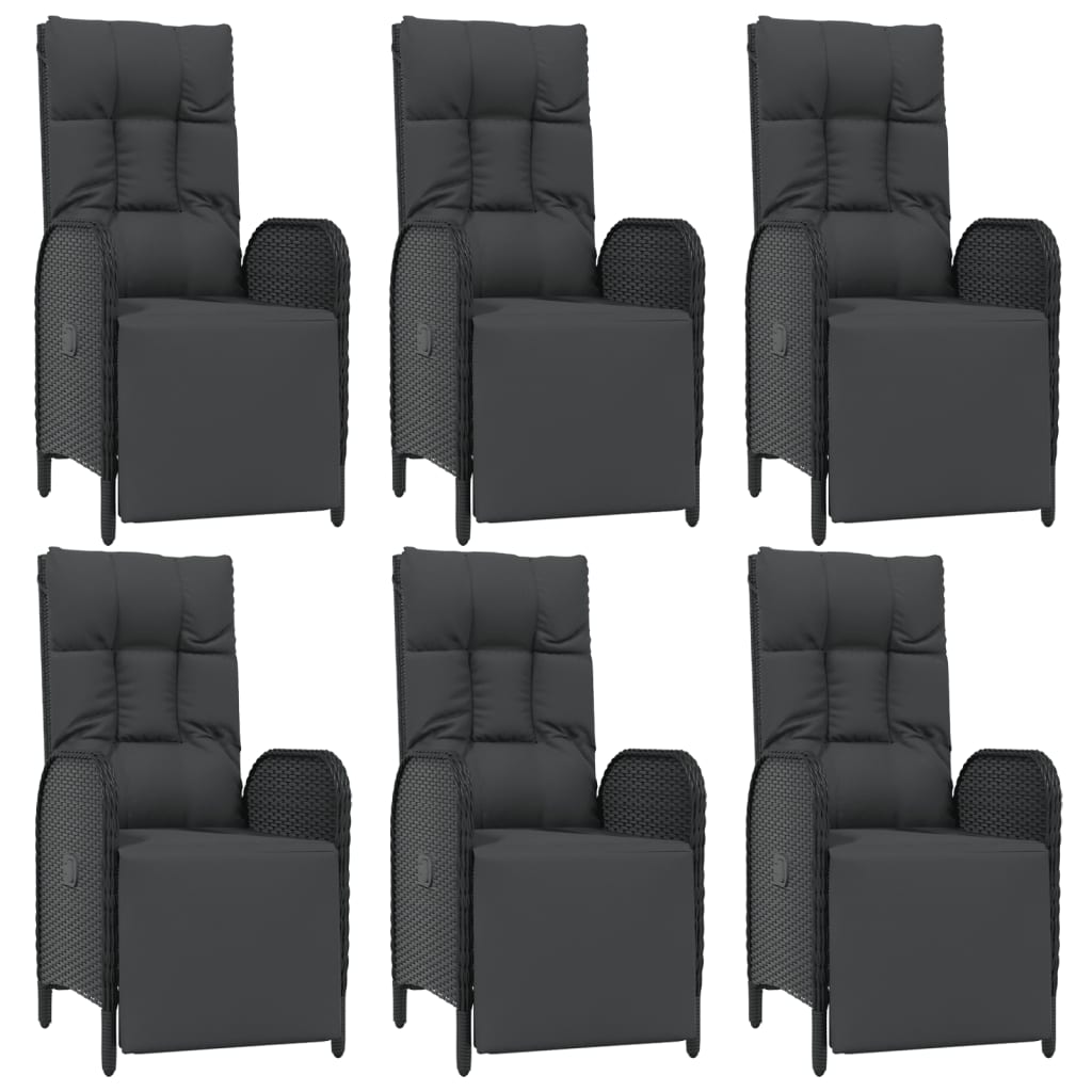7-Delige Tuinset Met Kussens Poly Rattan Zwart 150 cm tafellengte 6x Fauteuil + Tafel