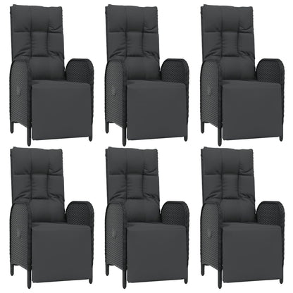 7-Delige Tuinset Met Kussens Poly Rattan Zwart 150 cm tafellengte 6x Fauteuil + Tafel