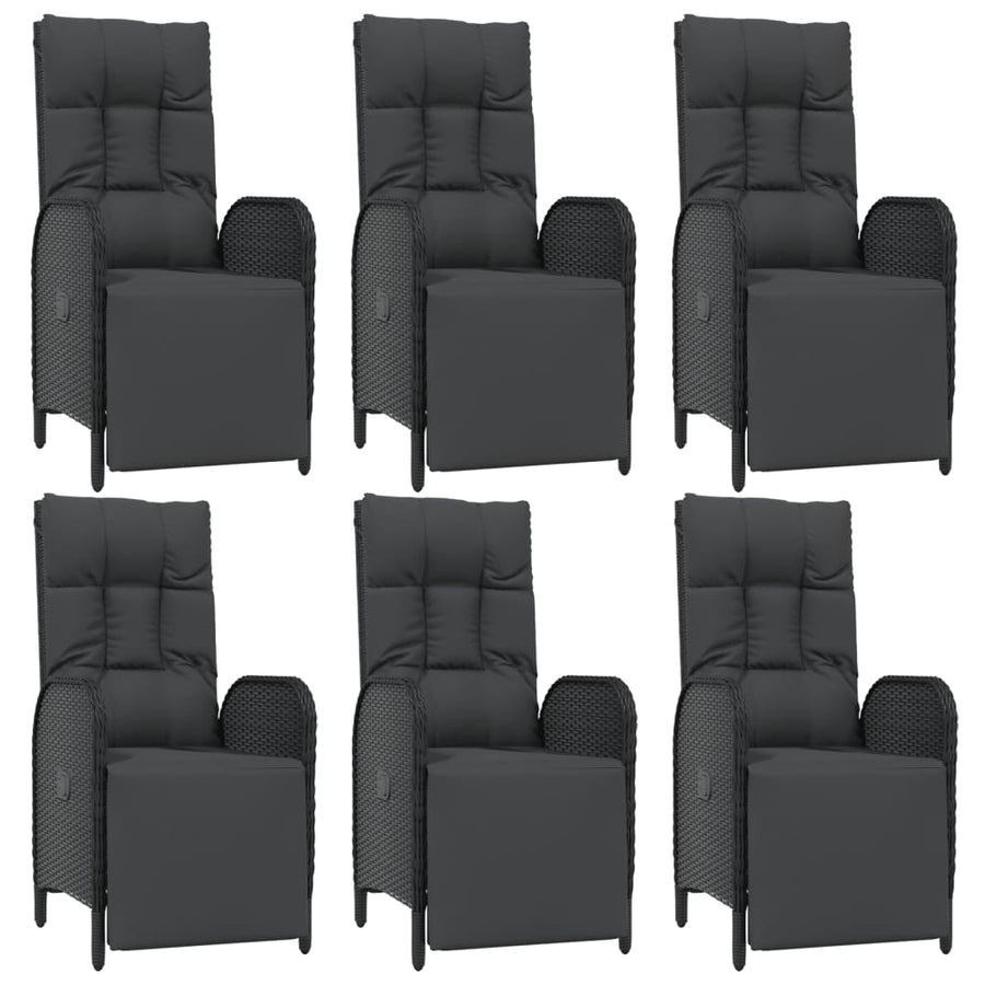 7-Delige Tuinset Met Kussens Poly Rattan Zwart 150 cm tafellengte 6x Fauteuil + Tafel