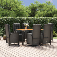 7-Delige Tuinset Met Kussens Poly Rattan Zwart 150 cm tafellengte 6x Fauteuil + Tafel
