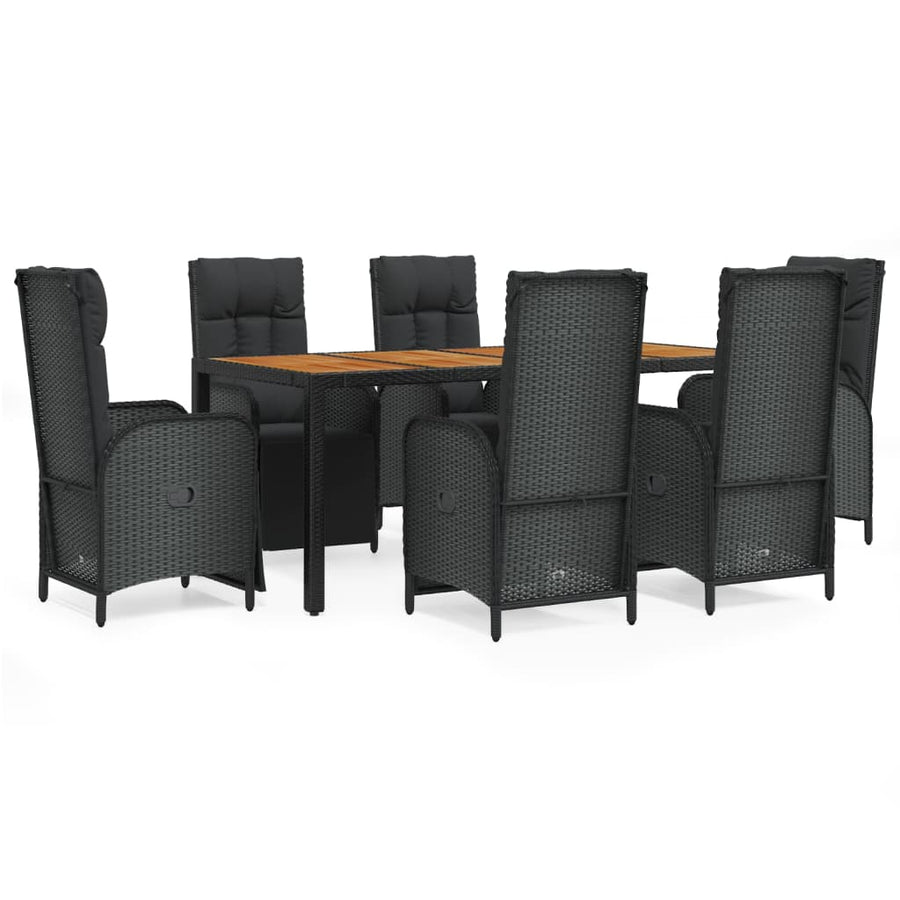 7-Delige Tuinset Met Kussens Poly Rattan Zwart 1 190 cm tafellengte 6x Fauteuil + Tafel