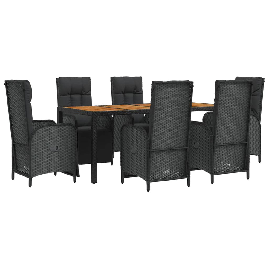 7-Delige Tuinset Met Kussens Poly Rattan Zwart 1 190 cm tafellengte 6x Fauteuil + Tafel