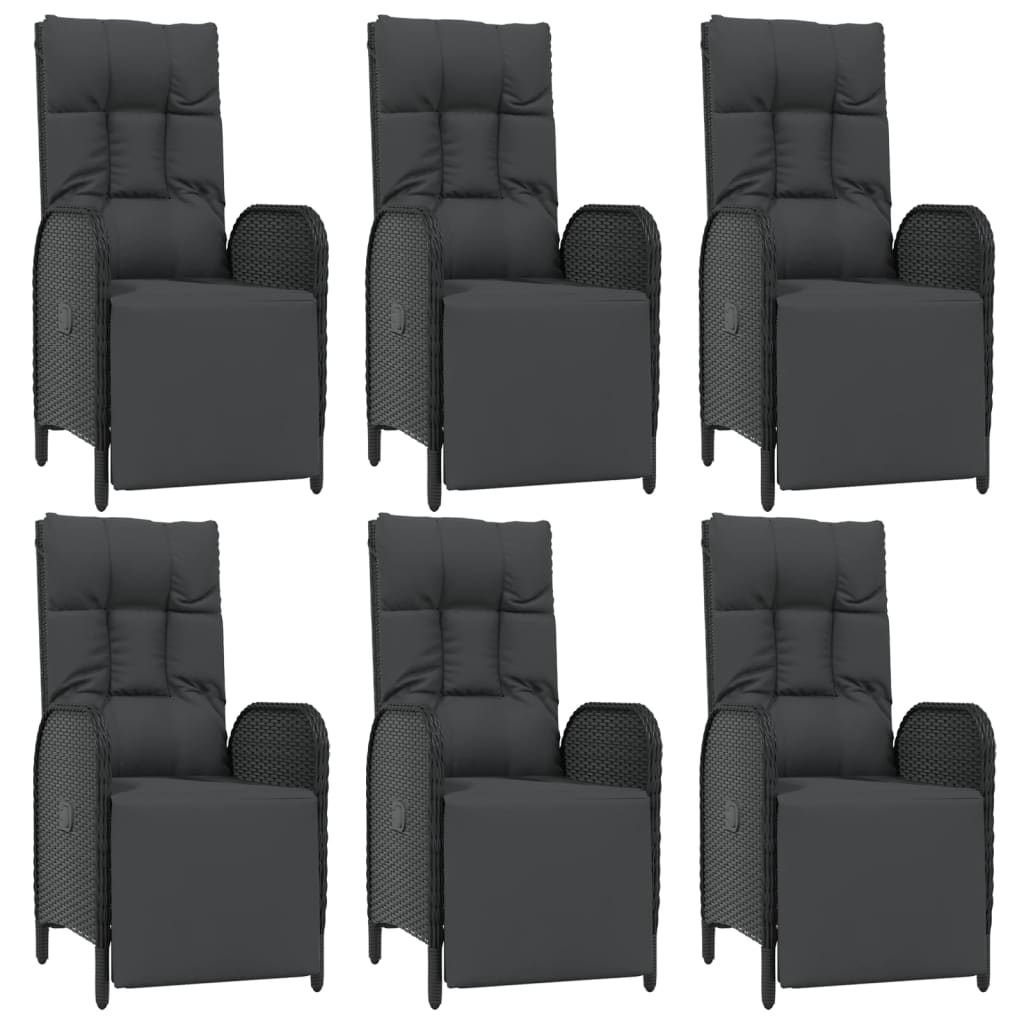 7-Delige Tuinset Met Kussens Poly Rattan Zwart 1 190 cm tafellengte 6x Fauteuil + Tafel