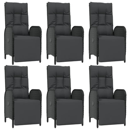 7-Delige Tuinset Met Kussens Poly Rattan Zwart 1 190 cm tafellengte 6x Fauteuil + Tafel