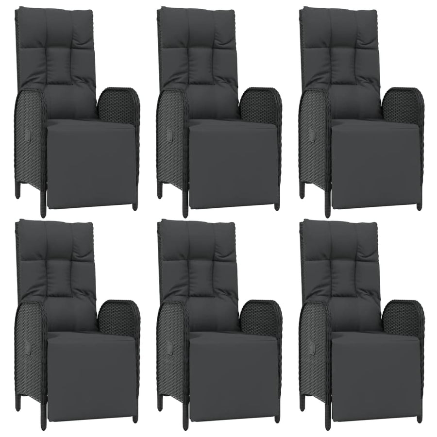 7-Delige Tuinset Met Kussens Poly Rattan Zwart 1 190 cm tafellengte 6x Fauteuil + Tafel