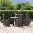 7-Delige Tuinset Met Kussens Poly Rattan Zwart 1 190 cm tafellengte 6x Fauteuil + Tafel