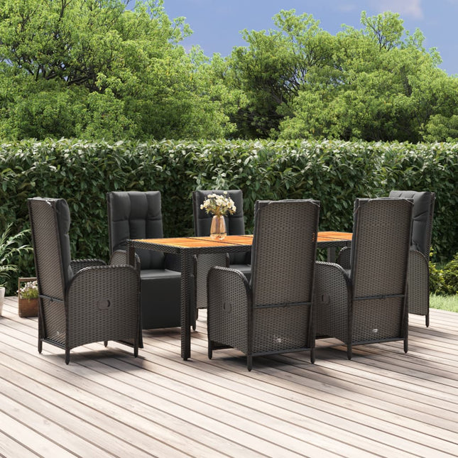 7-Delige Tuinset Met Kussens Poly Rattan Zwart 1 190 cm tafellengte 6x Fauteuil + Tafel