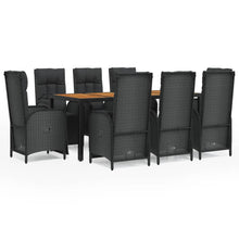 9-Delige Tuinset Poly Rattan Zwart 1 190 cm tafellengte 8x Fauteuil + Tafel