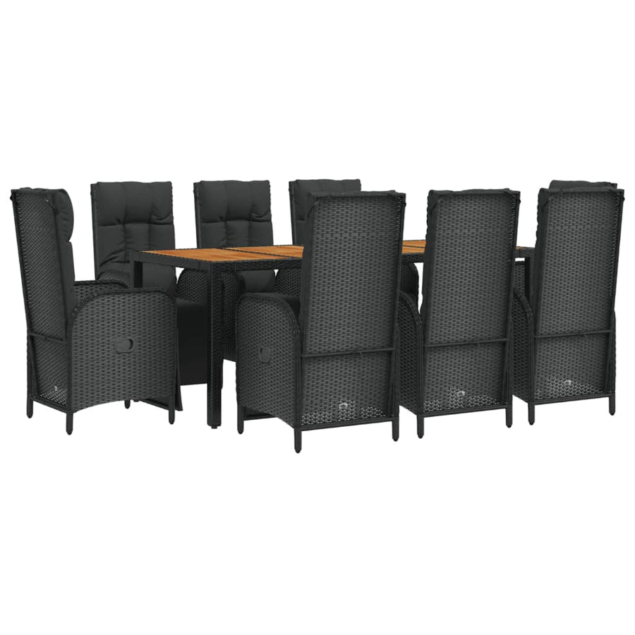 9-Delige Tuinset Poly Rattan Zwart 1 190 cm tafellengte 8x Fauteuil + Tafel