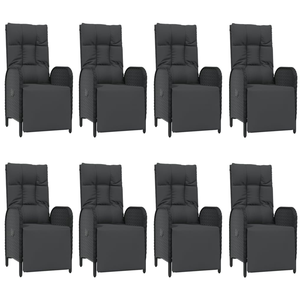 9-Delige Tuinset Poly Rattan Zwart 1 190 cm tafellengte 8x Fauteuil + Tafel