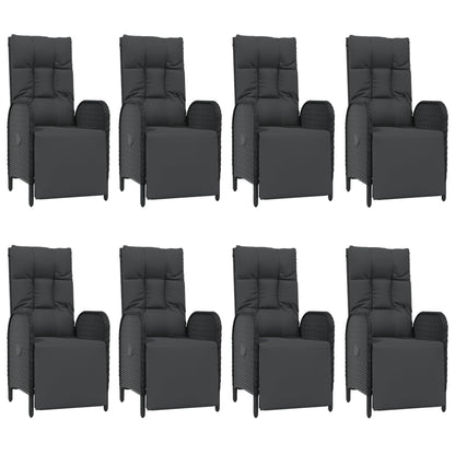9-Delige Tuinset Poly Rattan Zwart 1 190 cm tafellengte 8x Fauteuil + Tafel