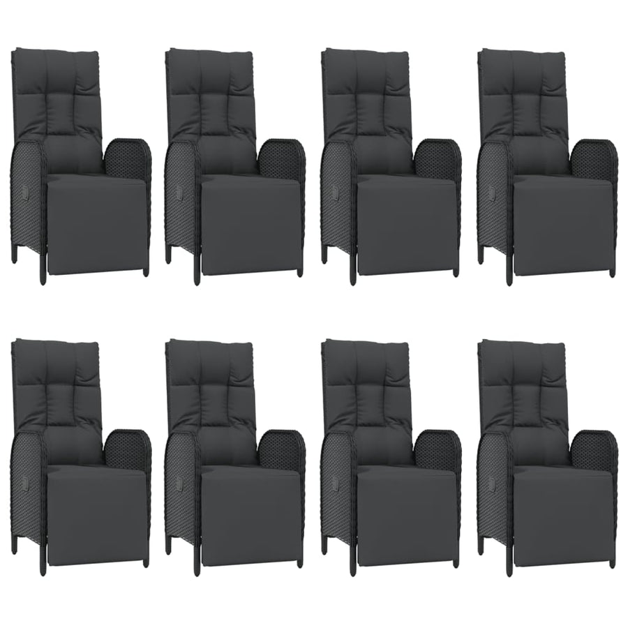 9-Delige Tuinset Poly Rattan Zwart 1 190 cm tafellengte 8x Fauteuil + Tafel