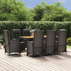 9-Delige Tuinset Poly Rattan Zwart 1 190 cm tafellengte 8x Fauteuil + Tafel