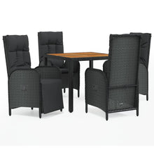 5-Delige Tuinset Met Kussens Poly Rattan Zwart 1 90 cm tafellengte 2x stoel + 2x Fauteuil + Tafel