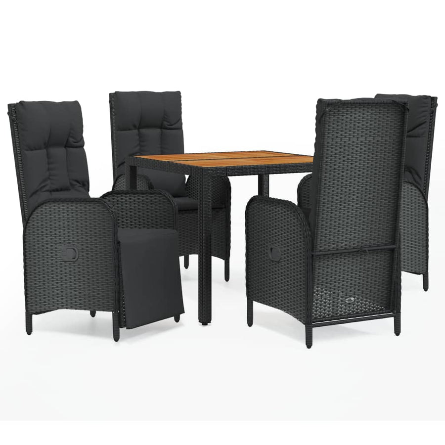 5-Delige Tuinset Met Kussens Poly Rattan Zwart 1 90 cm tafellengte 2x stoel + 2x Fauteuil + Tafel