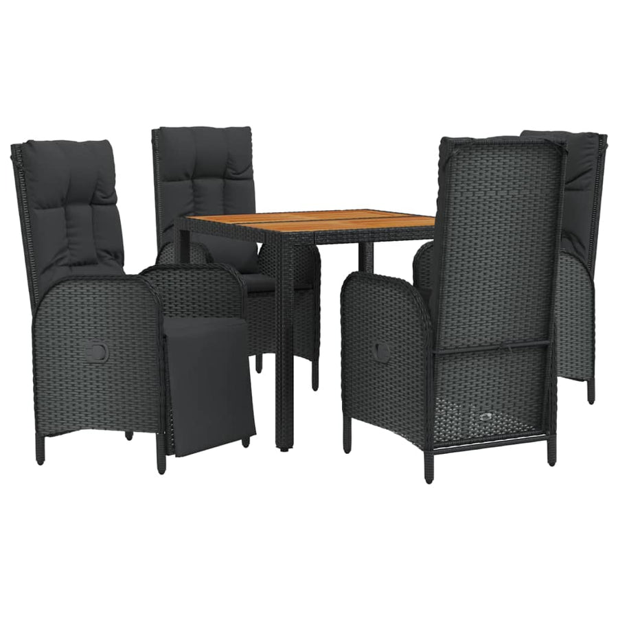 5-Delige Tuinset Met Kussens Poly Rattan Zwart 1 90 cm tafellengte 2x stoel + 2x Fauteuil + Tafel