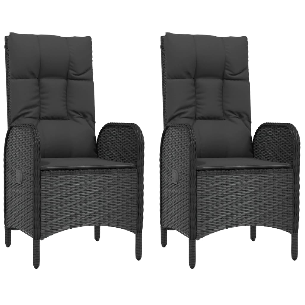 5-Delige Tuinset Met Kussens Poly Rattan Zwart 1 90 cm tafellengte 2x stoel + 2x Fauteuil + Tafel