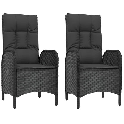 5-Delige Tuinset Met Kussens Poly Rattan Zwart 1 90 cm tafellengte 2x stoel + 2x Fauteuil + Tafel