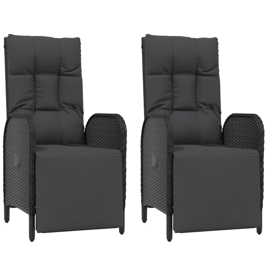 5-Delige Tuinset Met Kussens Poly Rattan Zwart 1 90 cm tafellengte 2x stoel + 2x Fauteuil + Tafel