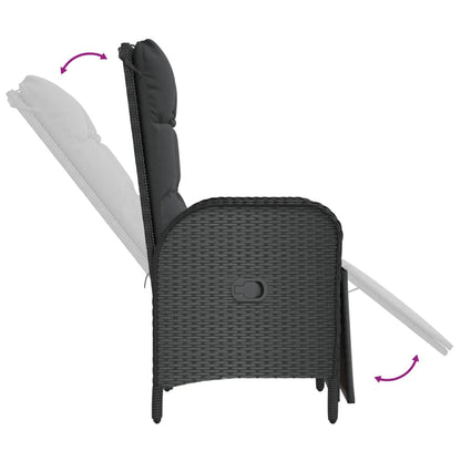 5-Delige Tuinset Met Kussens Poly Rattan Zwart 1 90 cm tafellengte 2x stoel + 2x Fauteuil + Tafel
