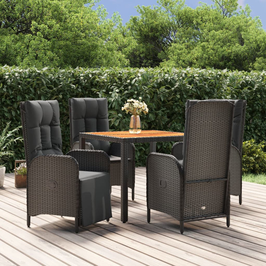 5-Delige Tuinset Met Kussens Poly Rattan Zwart 1 90 cm tafellengte 2x stoel + 2x Fauteuil + Tafel