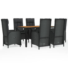 7-Delige Tuinset Met Kussens Poly Rattan Zwart 150 cm tafellengte 4x stoel + 2x Fauteuil + Tafel