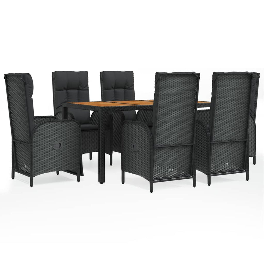 7-Delige Tuinset Met Kussens Poly Rattan Zwart 150 cm tafellengte 4x stoel + 2x Fauteuil + Tafel