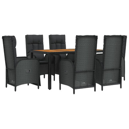 7-Delige Tuinset Met Kussens Poly Rattan Zwart 150 cm tafellengte 4x stoel + 2x Fauteuil + Tafel
