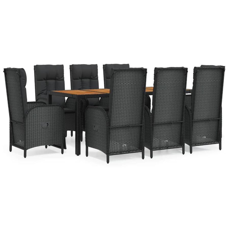 9-Delige Tuinset Poly Rattan Zwart 1 190 cm tafellengte 6x stoel + 2x Fauteuil + Tafel