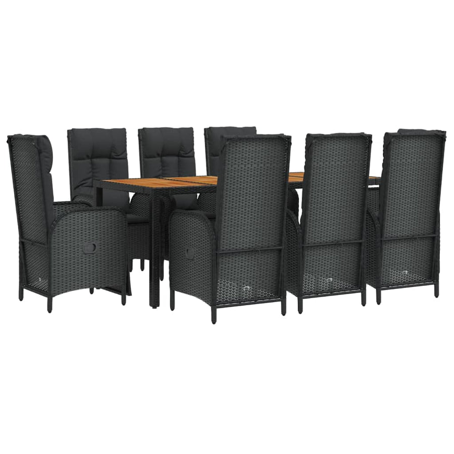 9-Delige Tuinset Poly Rattan Zwart 1 190 cm tafellengte 6x stoel + 2x Fauteuil + Tafel