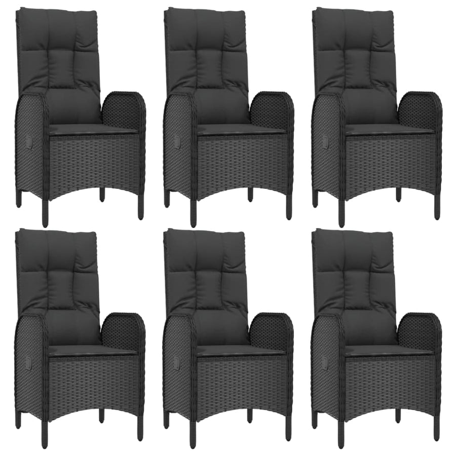 9-Delige Tuinset Poly Rattan Zwart 1 190 cm tafellengte 6x stoel + 2x Fauteuil + Tafel