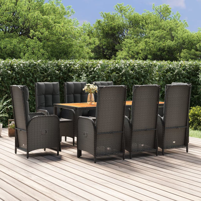 9-Delige Tuinset Poly Rattan Zwart 1 190 cm tafellengte 6x stoel + 2x Fauteuil + Tafel