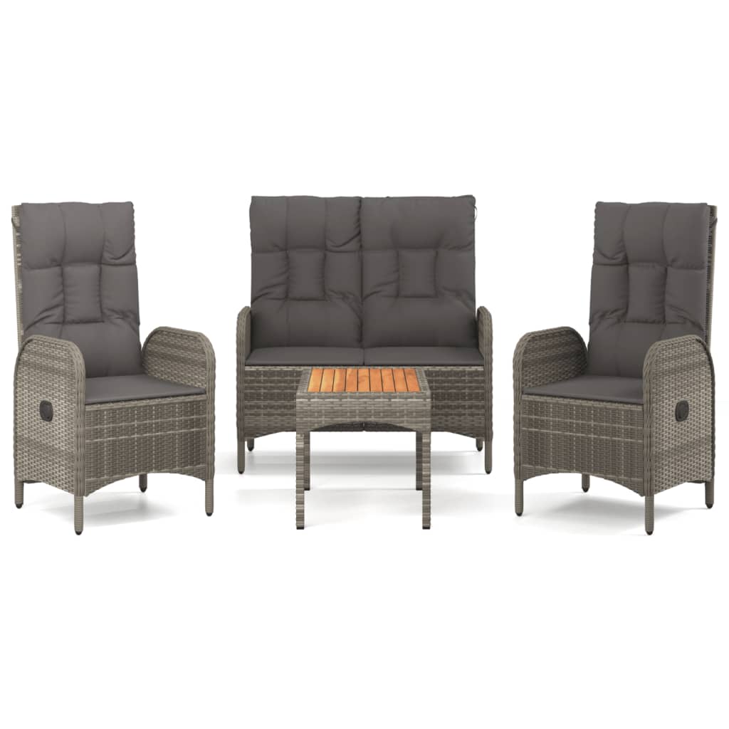 4-Delige Tuinset Met Kussens Poly Rattan Grijs Bank + 2x stoel + Tafel