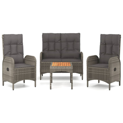 4-Delige Tuinset Met Kussens Poly Rattan Grijs Bank + 2x stoel + Tafel