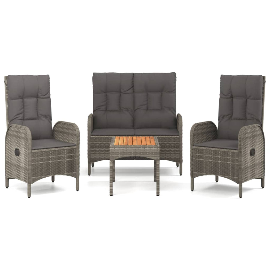 4-Delige Tuinset Met Kussens Poly Rattan Grijs Bank + 2x stoel + Tafel